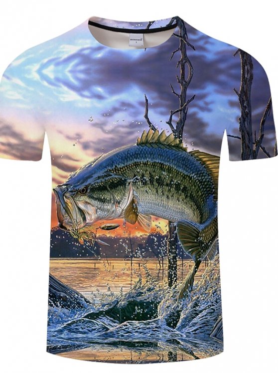 Fish T-Shirt Mens 3D Shirt For Fishing | Blue Summer Cotton | Men'S Unisex Tee Funny Shirts Animal Graphic Prints Crew Neck 3D Plus Size Casual Daily Short