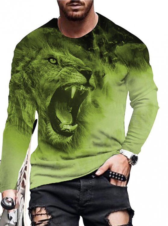 Men's Unisex Shirt T shirt Tee Tee Lion Graphic Prints Crew Neck Black Red Blue Purple Gold 3D Print Daily Holiday Long Sleeve Print Clothing Apparel Designer Casual Big and Tall