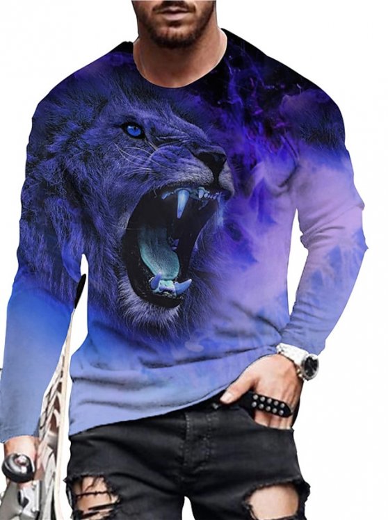 Men's Unisex Shirt T shirt Tee Tee Lion Graphic Prints Crew Neck Black Red Blue Purple Gold 3D Print Daily Holiday Long Sleeve Print Clothing Apparel Designer Casual Big and Tall