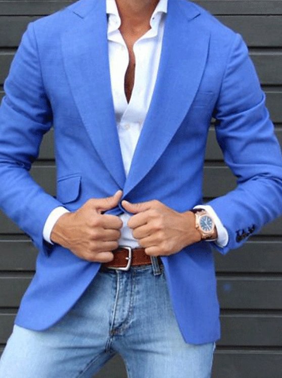 Men's Suits Cocktail Attire Blazer Ceremony Wedding Party Business Attire Fashion Casual Spring &  Fall Polyester Plain Pocket Casual / Daily Single Breasted Blazer Light Pink Yellow Pink Royal Blue