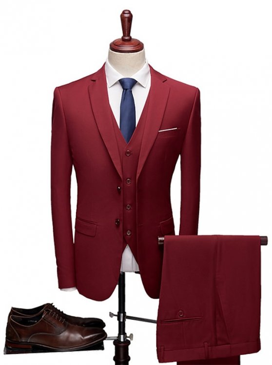 Men's Set Suits Blazer Business Formal Evening Wedding Party Top Fashion Casual Spring Fall Polyester Plain Pocket 3-Piece Single Breasted Two-button Blazer Black Burgundy Navy Blue Light Grey