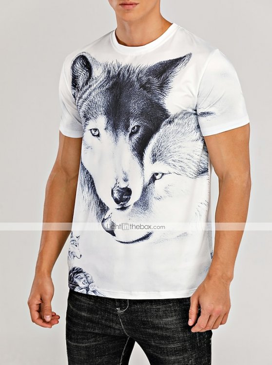 Wolf Casual Mens 3D Shirt | Grey Summer Cotton | Men'S Tee Graphic Animal Crew Neck Gray 3D Print Plus Size Street Causal Short Sleeve Clothing Apparel Active