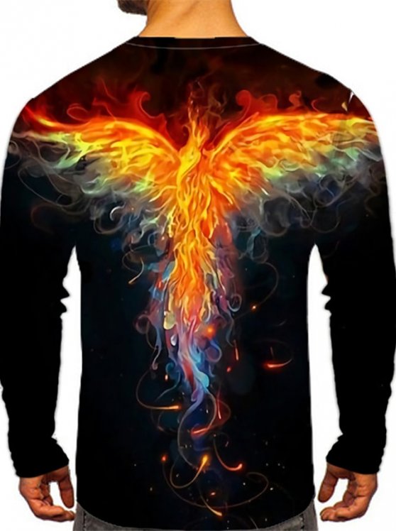 Men's T shirt Tee Phoenix Crew Neck Yellow 3D Print Outdoor Street Long Sleeve Print Clothing Apparel Sports Fashion Sportswear Casual
