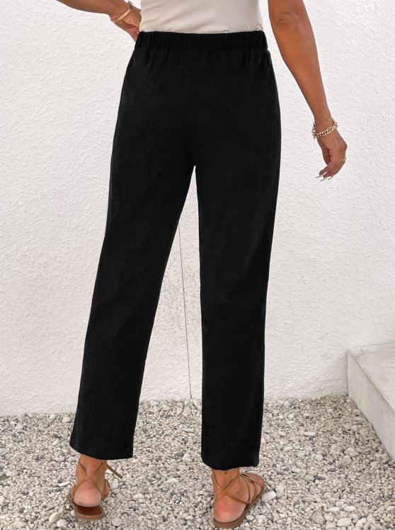 Bowknot Black Elastic Waist High Waisted Pants