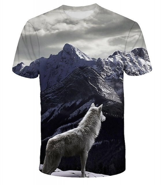 Men's Hipster Wolf 3d Printed T-shirt Printing Short Sleeve Fashion Summer Tee (blue, 2xl) 3D Animal Plus Size Round Neck Daily Holiday Tops