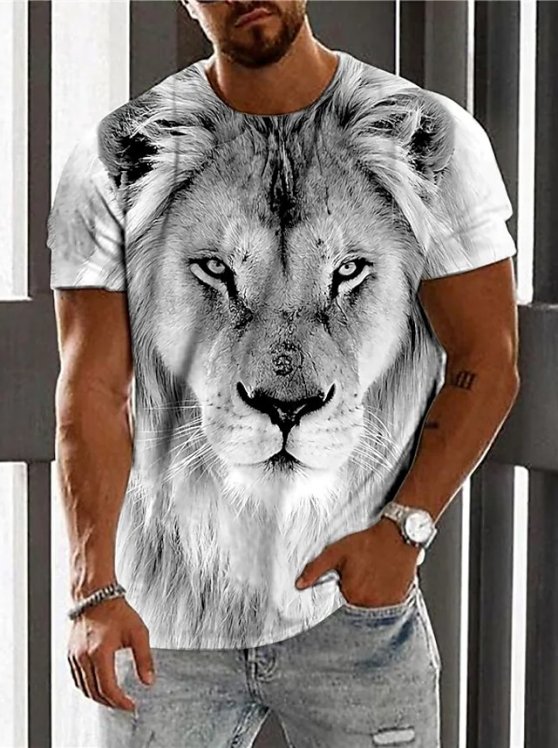 Tiger Casual Mens 3D Shirt | Brown Summer Cotton | Men'S Unisex Tee Animal Graphic Prints Crew Neck 3D Daily Holiday Short Sleeve Clothing Apparel Designer
