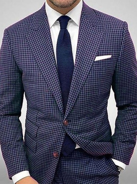 Men's Suits Cocktail Attire Blazer Business Formal Evening Wedding Party Fashion Casual Spring &  Fall Polyester Plaid / Check Geometic Pocket Casual / Daily Single Breasted Blazer Blue Purple