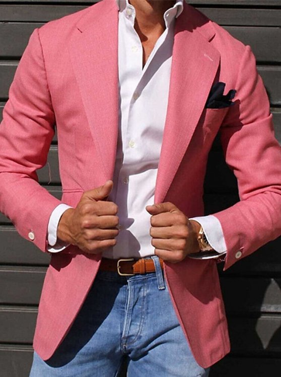 Men's Suits Cocktail Attire Blazer Ceremony Wedding Party Business Attire Fashion Casual Spring &  Fall Polyester Plain Pocket Casual / Daily Single Breasted Blazer Light Pink Yellow Pink Royal Blue
