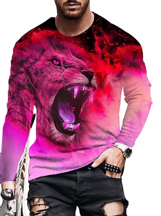 Men's Unisex Shirt T shirt Tee Tee Lion Graphic Prints Crew Neck Black Red Blue Purple Gold 3D Print Daily Holiday Long Sleeve Print Clothing Apparel Designer Casual Big and Tall