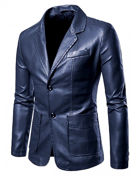 Men's Jacket Faux Leather Jacket Blazer Wedding Wedding Party Windproof Warm Business WorkWear Wine Red Black Navy Blue khaki Jacket