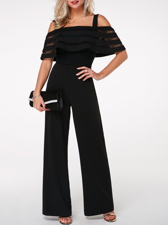 Black Long Off Shoulder Half Sleeve Jumpsuit