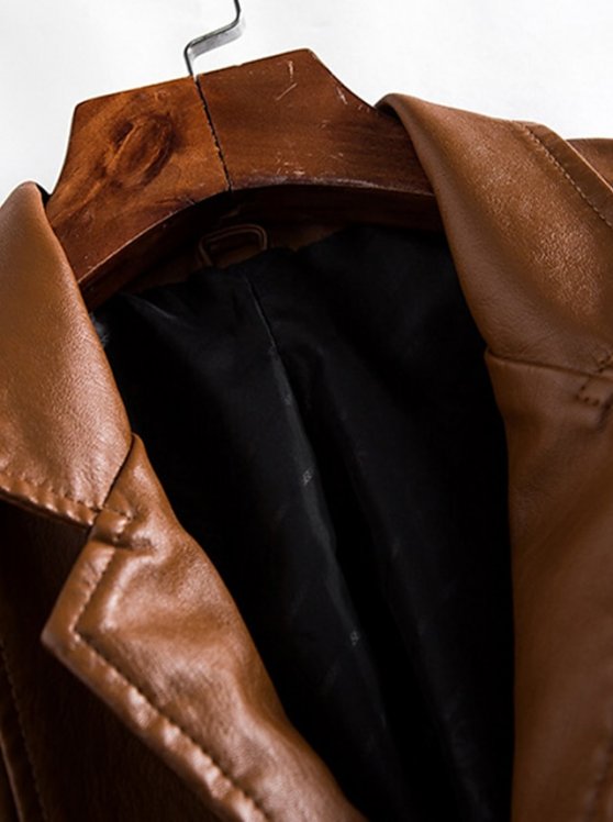 Men's Faux Leather Jacket Cocktail Attire Blazer Daily Wear Vacation Comfort Leisure Fall Winter PU Acetate Fiber Solid / Plain Color Pocket Warm Durable Single Breasted Blazer Black Red Brown