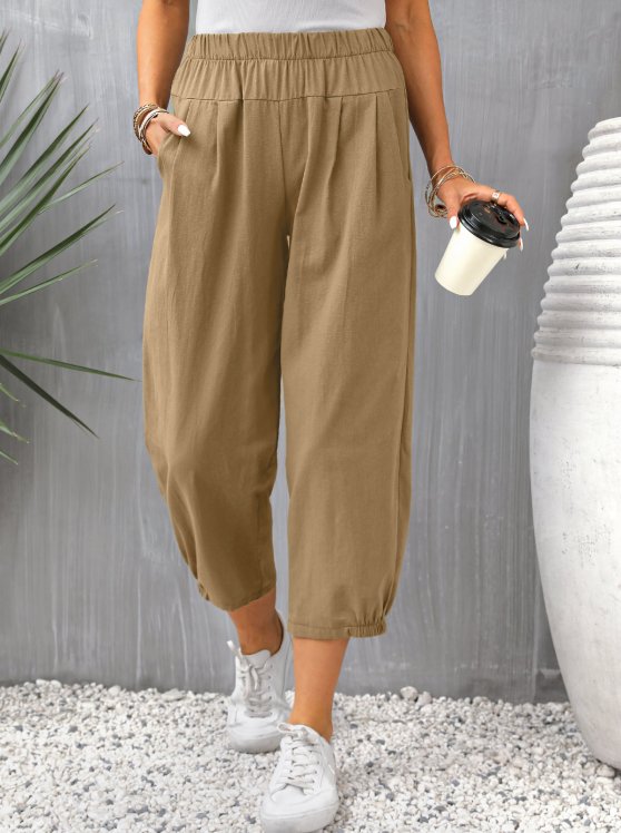 Pocket Light Coffee High Waisted Pants