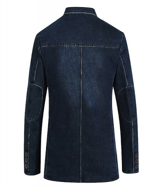 Men's Blazer Denim Jacket Jean Jacket Sport Jacket Sport Coat Going out Button Down Collar Casual Daily Jacket Outerwear Solid Color Light Blue Navy Blue / Cotton / Cotton