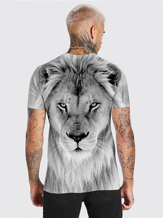 Lion Casual Mens 3D Shirt | White Summer Cotton | Men'S Unisex Tee Graphic Prints Crew Neck Gray 3D Daily Holiday Short Sleeve Clothing Apparel Designer Big And