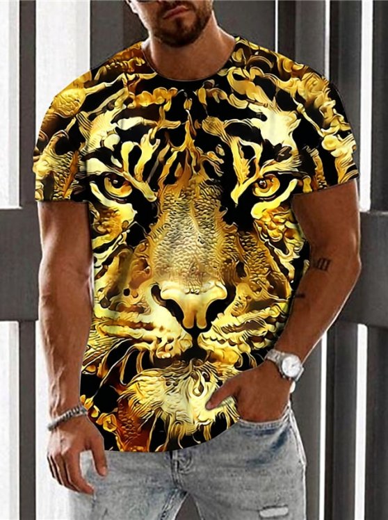 Tiger Casual Mens 3D Shirt | Brown Summer Cotton | Men'S Unisex Tee Animal Graphic Prints Crew Neck 3D Daily Holiday Short Sleeve Clothing Apparel Designer