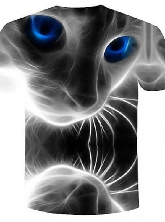 Cat Casual Mens 3D Shirt | Black Summer Cotton | Men'S Tee Graphic Animal Round Neck Gray 3D Print Plus Size Street Daily Short Sleeve Clothing Apparel