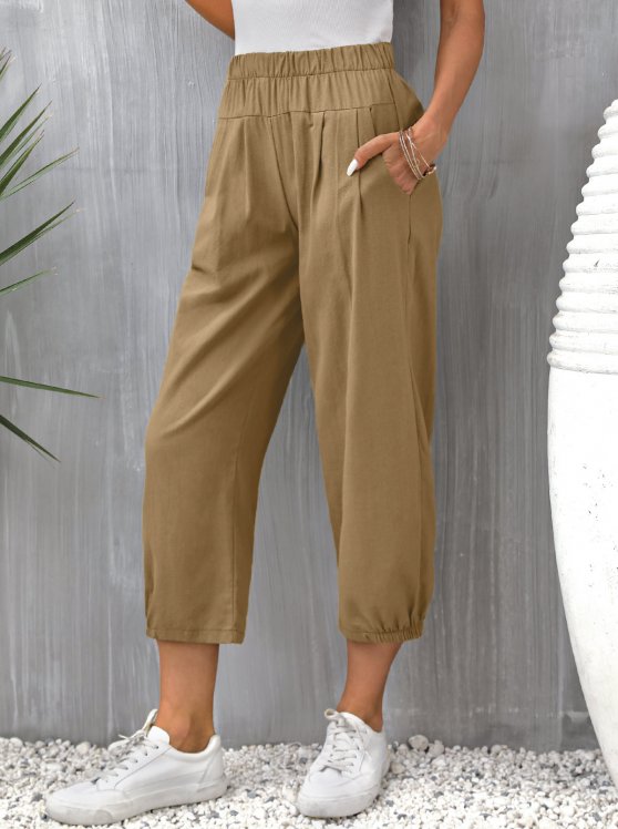 Pocket Light Coffee High Waisted Pants