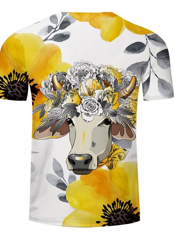 Cow And Calf Casual Mens 3D Shirt | Brown Summer Cotton | Men'S Unisex Tee Animal Graphic Prints Crew Neck Red White Yellow Rainbow 3D Plus Size Daily Short