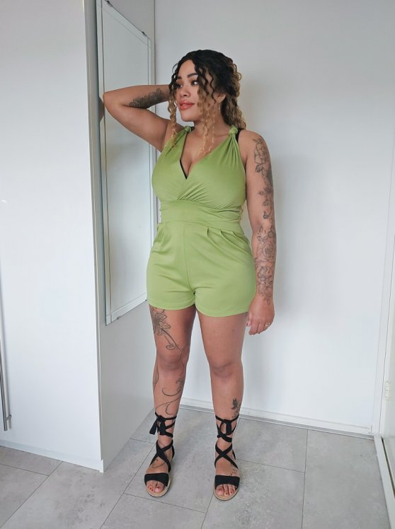 Tie Mustard Yellow V Neck Sleeveless Romper