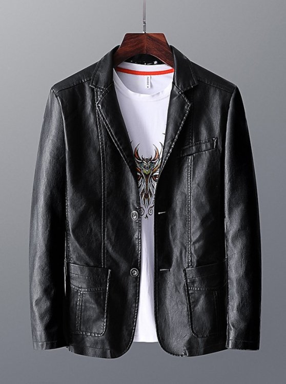 Men's Faux Leather Jacket Cocktail Attire Blazer Daily Wear Vacation Comfort Leisure Fall Winter PU Acetate Fiber Solid / Plain Color Pocket Warm Durable Single Breasted Blazer Black Red Brown