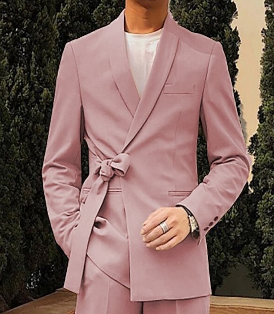 Men's Suits Cocktail Attire Blazer Casual Homecoming Fashion Casual Spring Fall Polyester Plain Pocket Knotted Casual / Daily Knot Side Blazer Black White Pink khaki