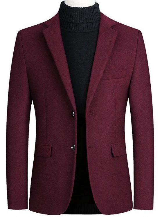 Men's Wool Coat Blazer Wedding Office Office / Career Fashion Classic Style Autumn / Fall Wool Solid Color Thermal Warm Warm Single Breasted Blazer Black Wine Navy Blue Gray