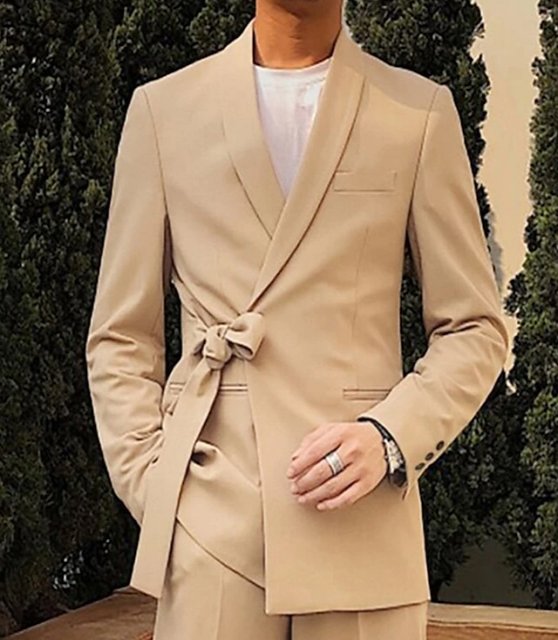 Men's Suits Cocktail Attire Blazer Casual Homecoming Fashion Casual Spring Fall Polyester Plain Pocket Knotted Casual / Daily Knot Side Blazer Black White Pink khaki