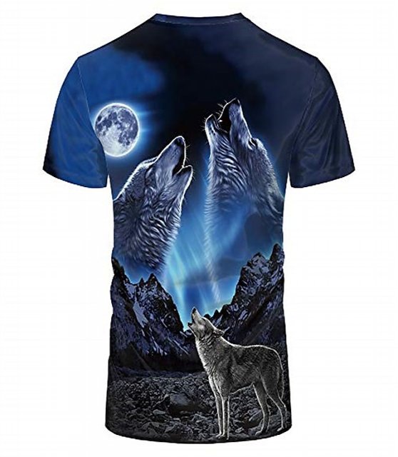 Men's Hipster Wolf 3d Printed T-shirt Printing Short Sleeve Fashion Summer Tee (blue, 2xl) 3D Animal Plus Size Round Neck Daily Holiday Tops