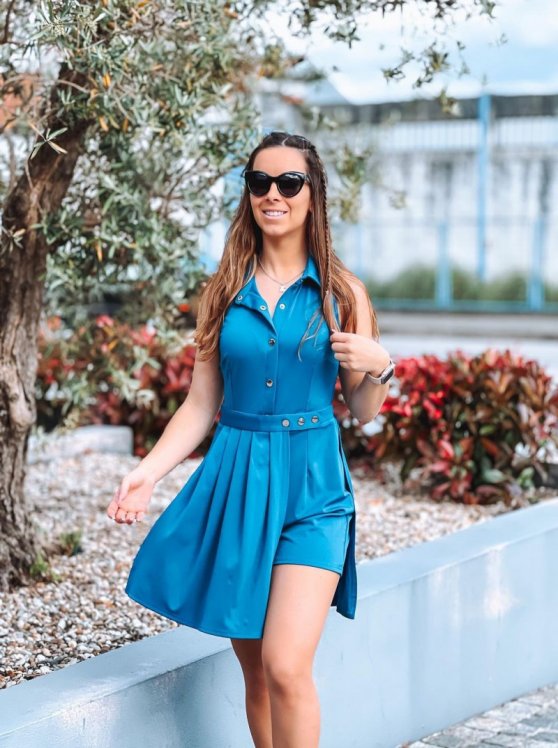 Sleeveless Peacock Blue Snap Button Romper