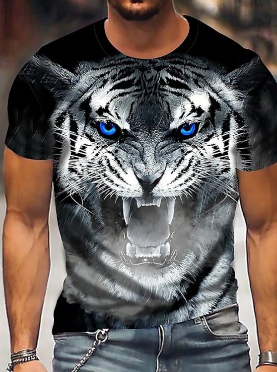 Tiger Casual Mens 3D Shirt | Brown Summer Cotton | Men'S Unisex Tee Animal Graphic Prints Crew Neck 3D Daily Holiday Short Sleeve Clothing Apparel Designer