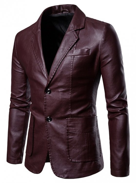 Men's Jacket Faux Leather Jacket Blazer Wedding Wedding Party Windproof Warm Business WorkWear Wine Red Black Navy Blue khaki Jacket