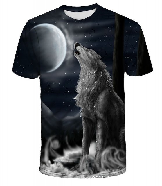 Men's Hipster Wolf 3d Printed T-shirt Printing Short Sleeve Fashion Summer Tee (blue, 2xl) 3D Animal Plus Size Round Neck Daily Holiday Tops