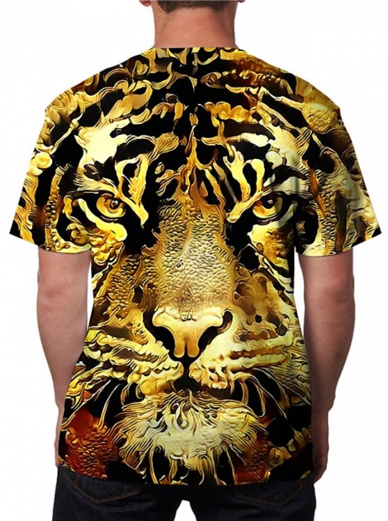 Tiger Casual Mens 3D Shirt | Brown Summer Cotton | Men'S Unisex Tee Animal Graphic Prints Crew Neck 3D Daily Holiday Short Sleeve Clothing Apparel Designer