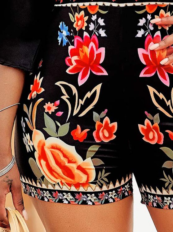 Floral Print Tie Back V Neck Romper
