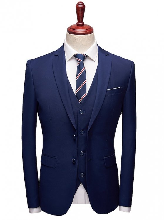 Men's Set Suits Blazer Business Formal Evening Wedding Party Top Fashion Casual Spring Fall Polyester Plain Pocket 3-Piece Single Breasted Two-button Blazer Black Burgundy Navy Blue Light Grey