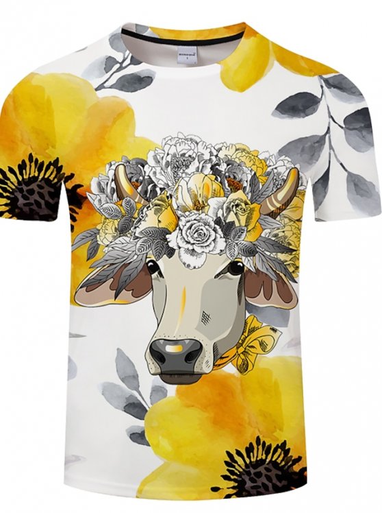 Cow And Calf Casual Mens 3D Shirt | Brown Summer Cotton | Men'S Unisex Tee Animal Graphic Prints Crew Neck Red White Yellow Rainbow 3D Plus Size Daily Short