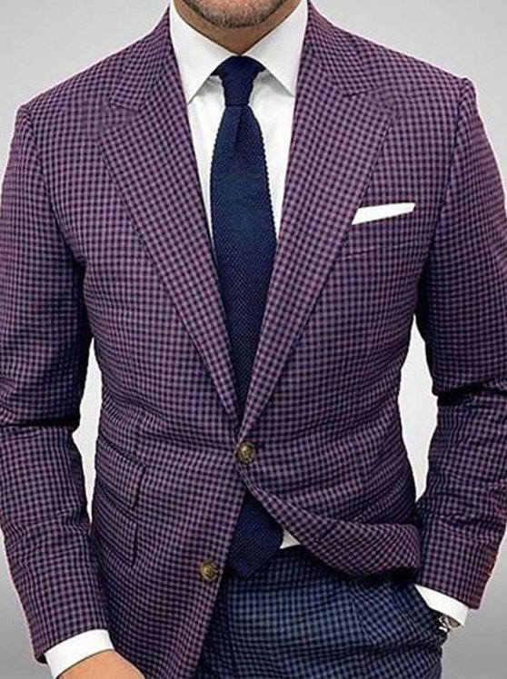 Men's Suits Cocktail Attire Blazer Business Formal Evening Wedding Party Fashion Casual Spring &  Fall Polyester Plaid / Check Geometic Pocket Casual / Daily Single Breasted Blazer Blue Purple