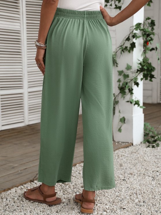 Pocket Sage Green Regular Elastic Waist Pants