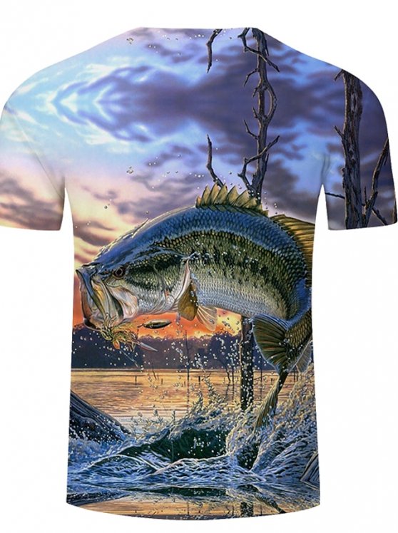 Fish T-Shirt Mens 3D Shirt For Fishing | Blue Summer Cotton | Men'S Unisex Tee Funny Shirts Animal Graphic Prints Crew Neck 3D Plus Size Casual Daily Short
