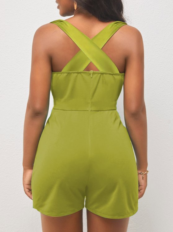 Tie Mustard Yellow V Neck Sleeveless Romper