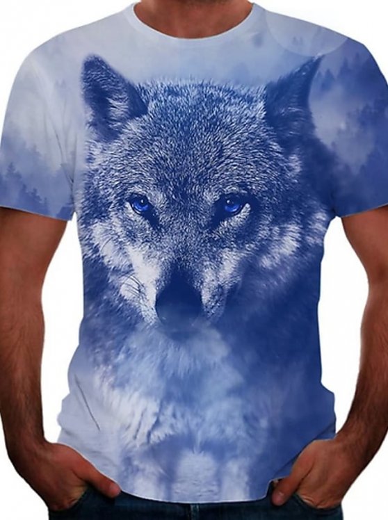 Wolf Casual Mens 3D Shirt | Grey Summer Cotton | Men'S Tee Graphic Animal Crew Neck Gray 3D Print Plus Size Street Causal Short Sleeve Clothing Apparel Active