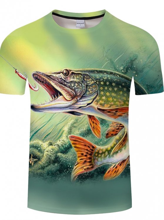Fish T-Shirt Mens 3D Shirt For Fishing | Blue Summer Cotton | Men'S Unisex Tee Funny Shirts Animal Graphic Prints Crew Neck 3D Plus Size Casual Daily Short