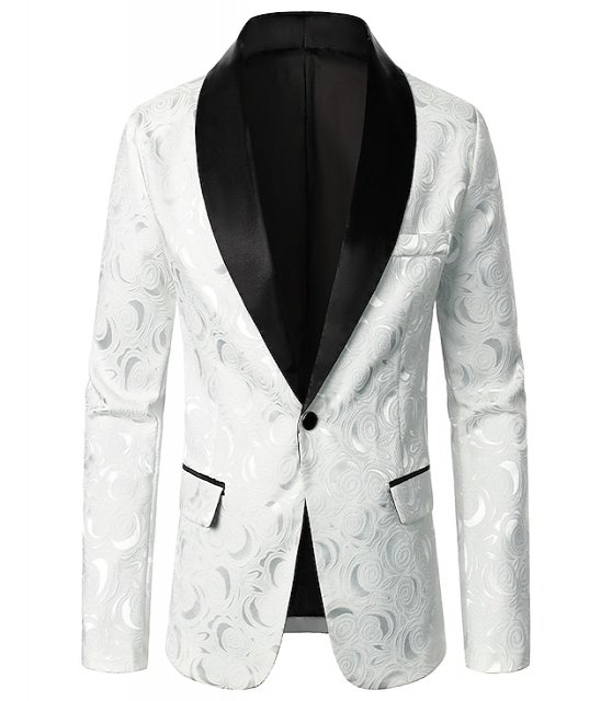 Men's Jacket Blazer Wedding Party Geometric Business Casual Shirt Collar Regular Fit White Jacket
