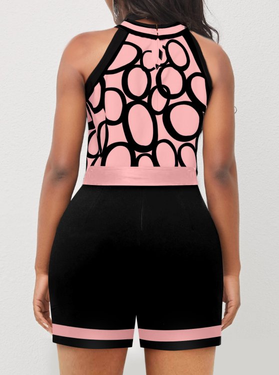 Pink Bib Neck Belted Polka Dot Romper