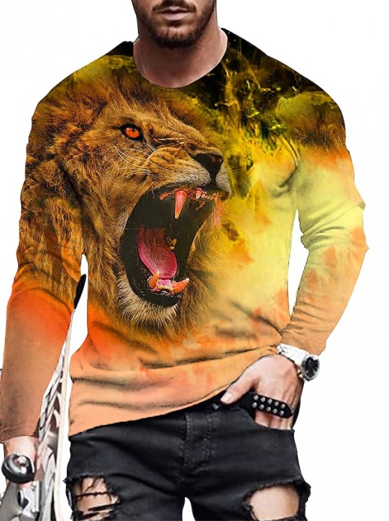 Men's Unisex Shirt T shirt Tee Tee Lion Graphic Prints Crew Neck Black Red Blue Purple Gold 3D Print Daily Holiday Long Sleeve Print Clothing Apparel Designer Casual Big and Tall