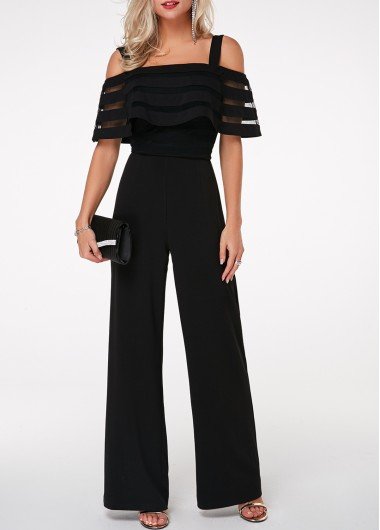 Black Long Off Shoulder Half Sleeve Jumpsuit