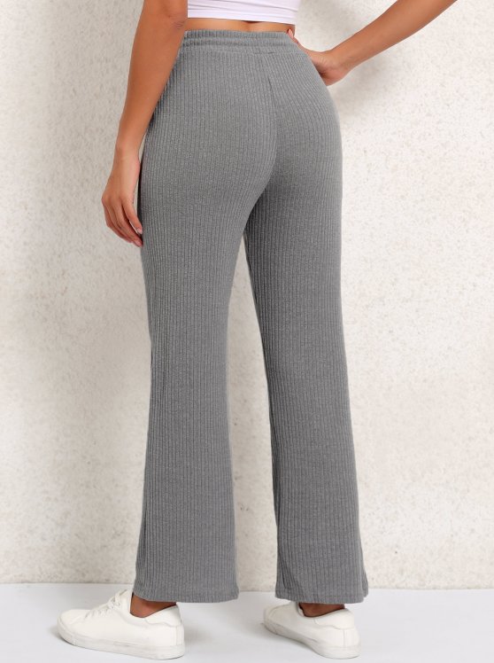 Grey Elastic Waist High Waisted Pants