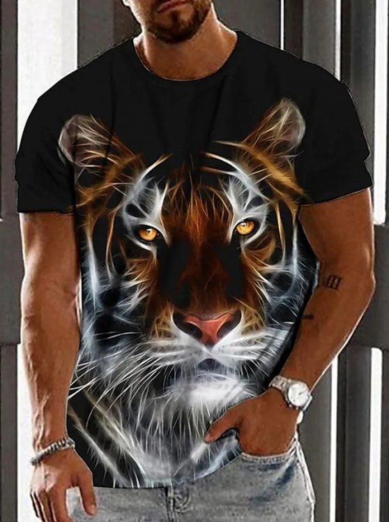 Tiger Casual Mens 3D Shirt | Brown Summer Cotton | Men'S Unisex Tee Animal Graphic Prints Crew Neck 3D Daily Holiday Short Sleeve Clothing Apparel Designer
