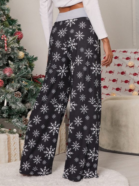 Drawstring Christmas Print Black Drawastring Pants